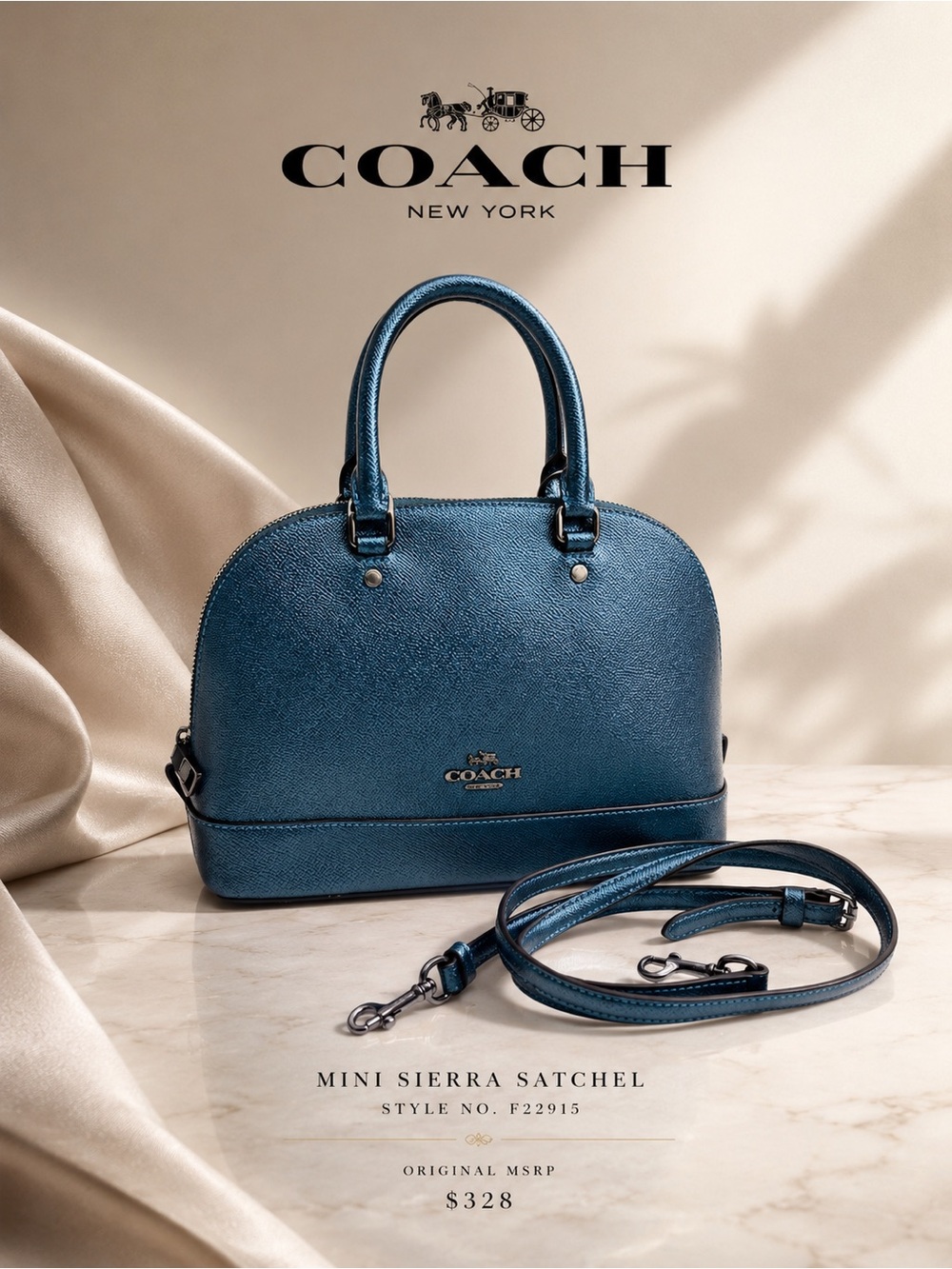 Coach Metallic Blue Mini Sierra Satchel Crossbody Bag